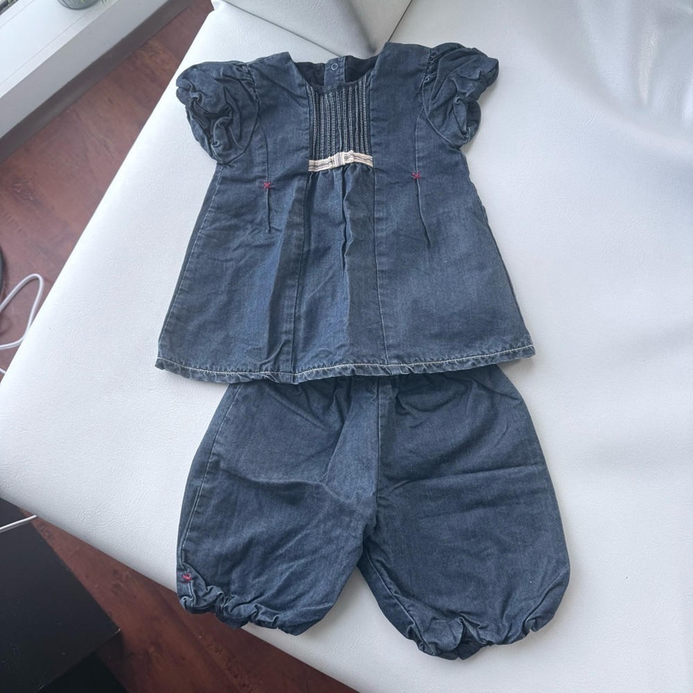 Baby kid Set top short sleeved + pants denim jean 3/6 months Burberry blue